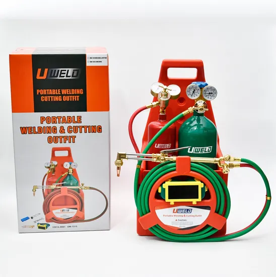 Uweld Portable Oxygen Acetylene Gas Cutting Torch Set Welding Kit with Two Hoses Regulator Gauge